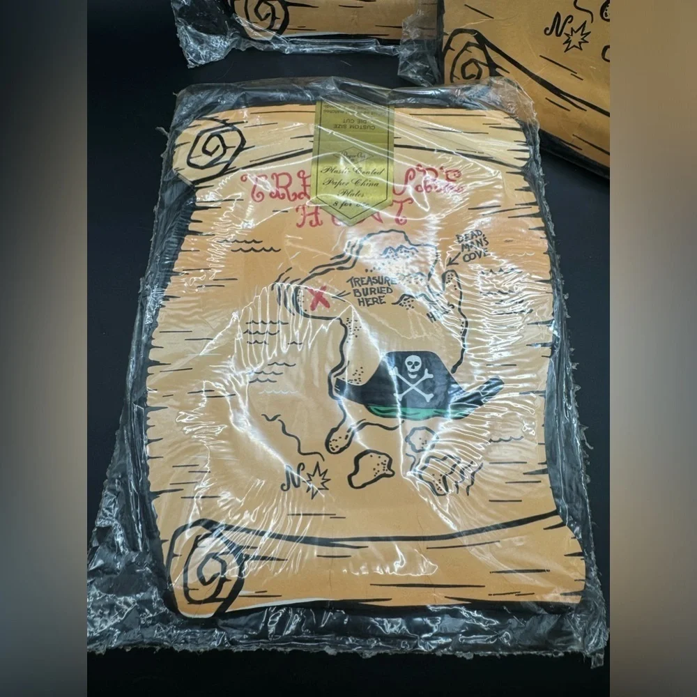 Vintage NOS Pirate Party Supplies Plastic Coated Paper Plates and Napkin Set